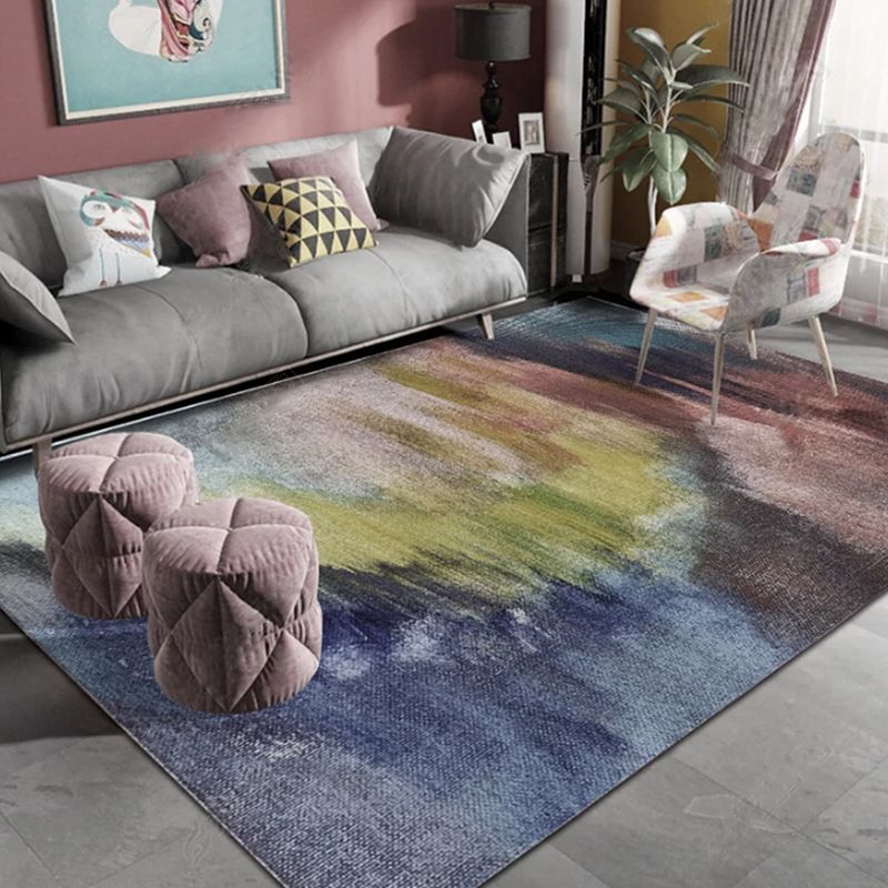 Contemporary Living Room Rug Green Multicolor Abstract Rug Polyester Washable Anti-Slip Pet Friendly Area Rug
