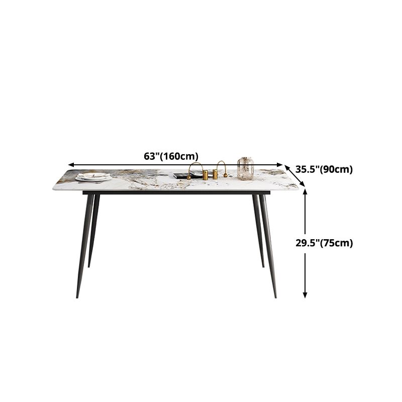 Rectangle White Dining Table Sintered Stone Table Industrial with 4 Legs