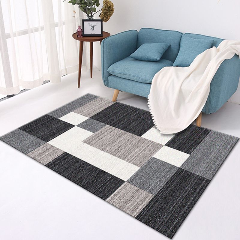 Multi-Color Modern Area Rug Polyester Geometrical Pattern Carpet Washable Stain Resistant Non-Slip Rug for Great Room
