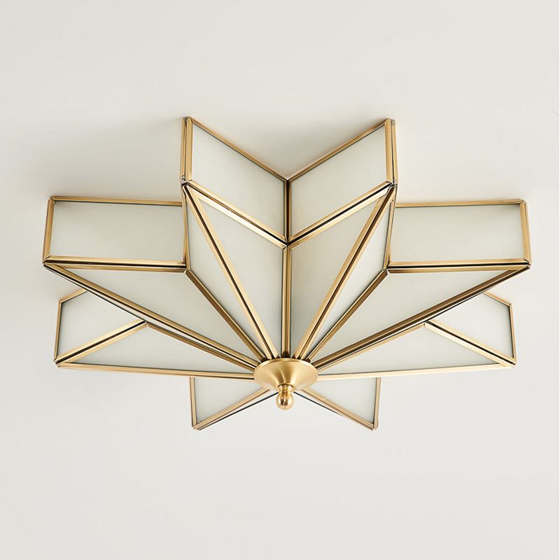 Mount Gold Geometric Flush Mount in Colonical Creative Style Copper Ceiling Fixture with Glass Shade
