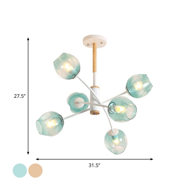 Glass Shade Branch Chandelier Restaurant 6/8 Lights Suspension Lamp in Amber/Blue
