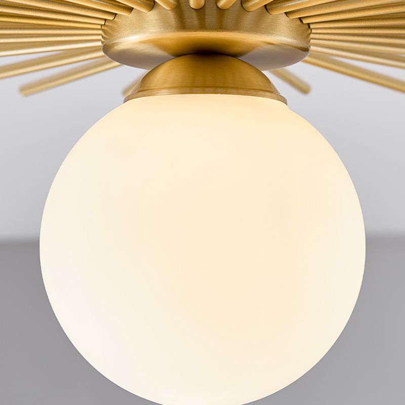 1-Light Globe Flush Ceiling Lights Modern Glass Flush Mount in Gold