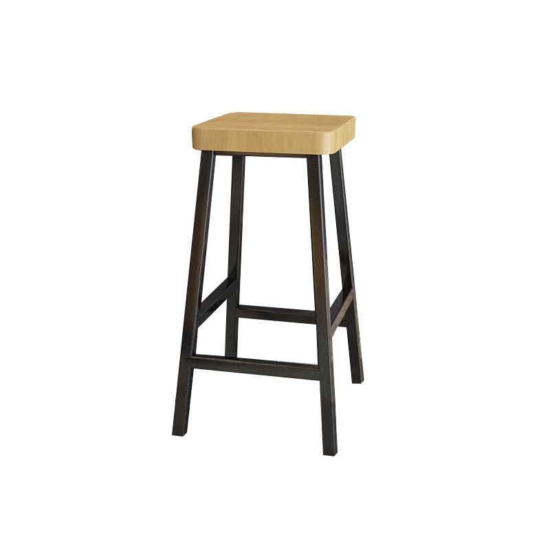 Modern Armless Counter Stool Pine Wood Bar Stool with Pedal for Cafe