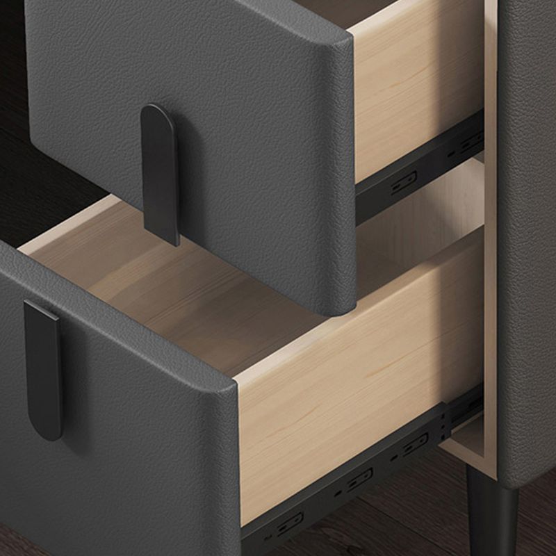 20 Inch Tall Nightstand Modern Stone Top Faux Leather 2-Drawer Legs Included Night Table