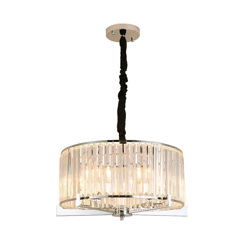 Modern Drum Ceiling Chandelier 5/6-Head Prismatic Crystal Suspension Light over Table
