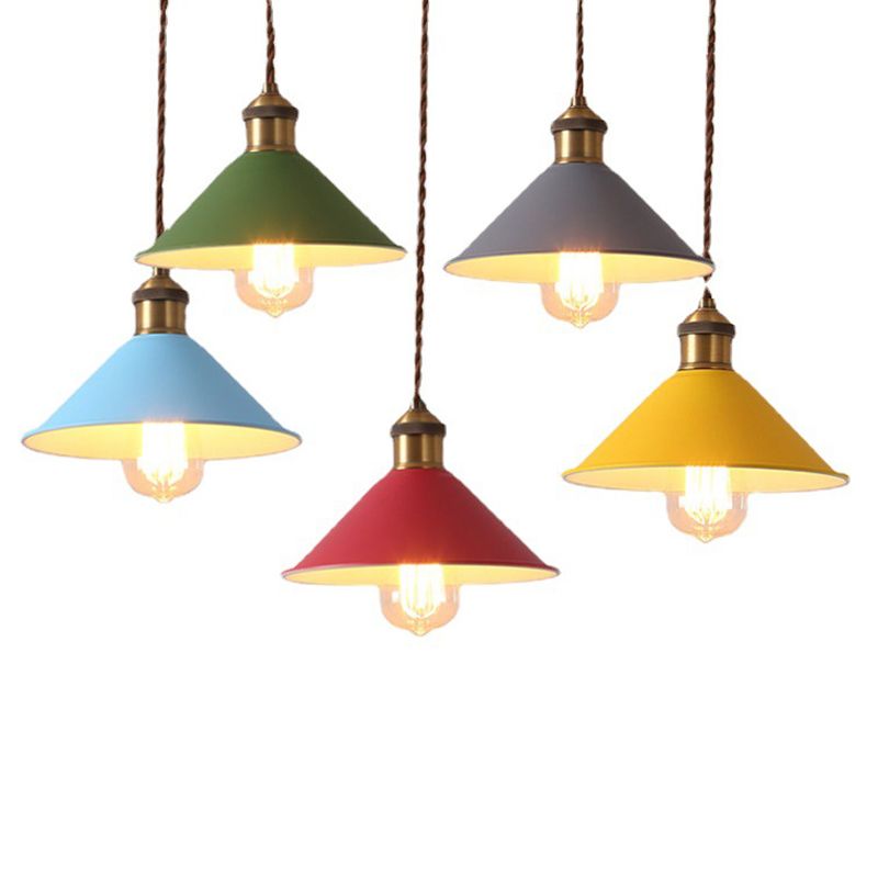 Cone Pendant Light Fixture Macaron Iron Hanging Pendant Lights for Restaurant