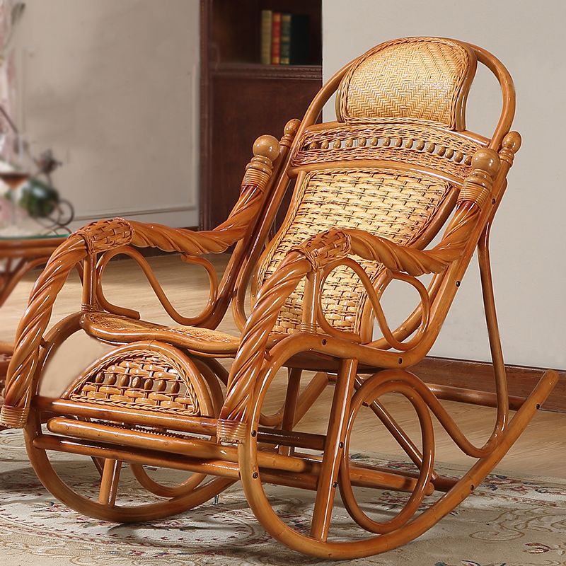 Traditional Rocking Chair Solid Wood Wicker Detail Recliner Chair for Living Room