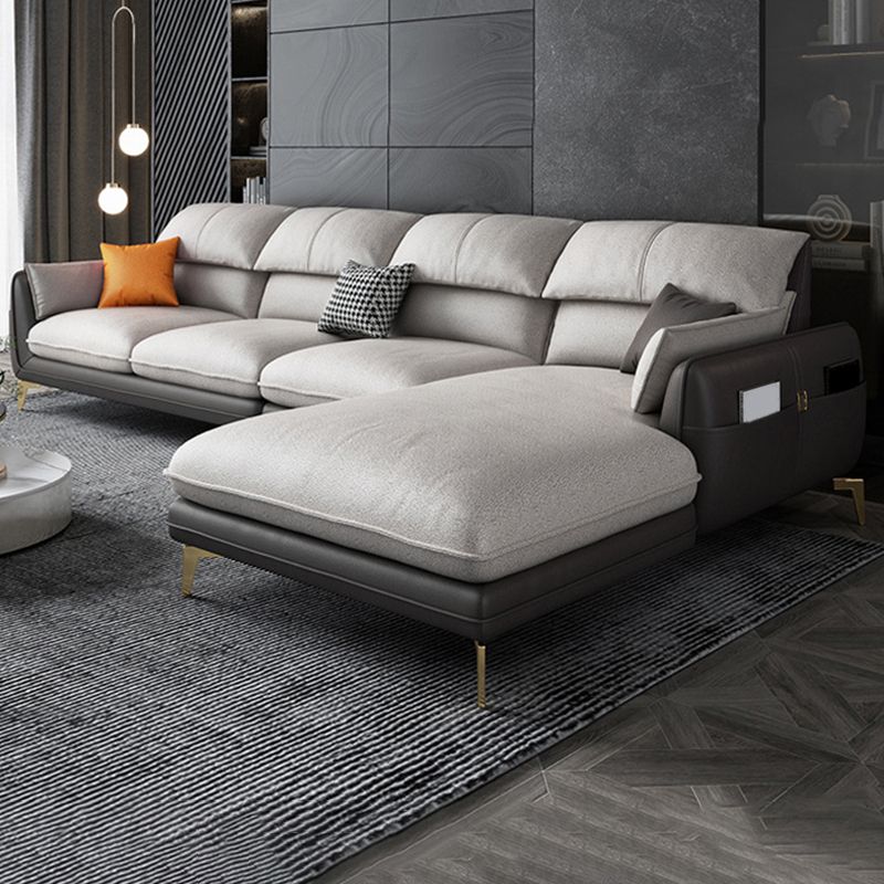 Scandinavian Faux Leather L-Shape Sectional with Storage for Living Room