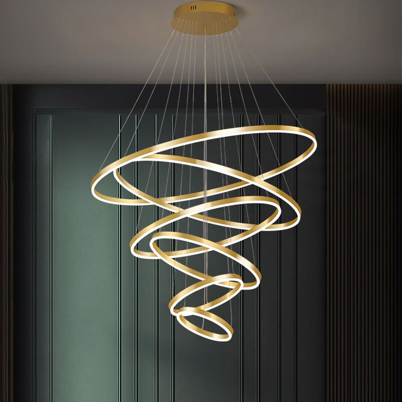 Multi-tier kroonluchter verlichtingsarmaturen Moderne ring kroonluchter lamp met witte acrylschaduw