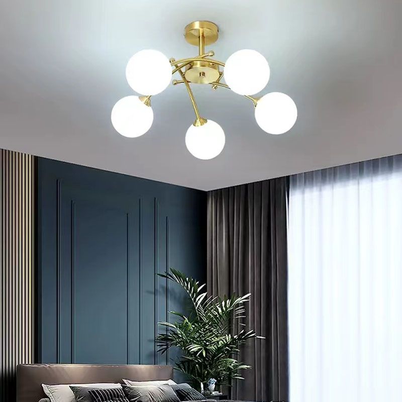 Nordic Style Copper Ceiling Light Ball Shape Ceiling Lamp for Bedroom