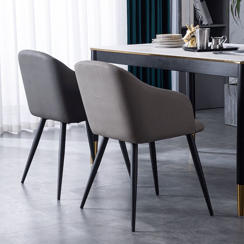 Industrial Faux Leather Dining Chair Upholstered Arm Chair with Metal Legs