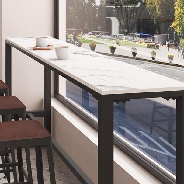 Modern Sintered Stone Bistro Bar Table Rectangle Metal Base Bar Table with Footrest