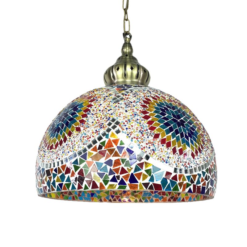 Dome Stained Art Glass Pendant Light Traditional 1 Head Living Room Hanging Ceiling Light in Blue/Green