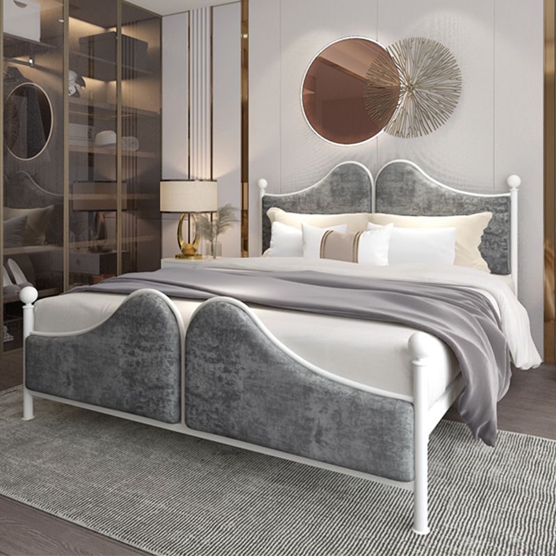 Glam Simple Metallic Bed Frame Upholstered Headboard Iron Panel Bed