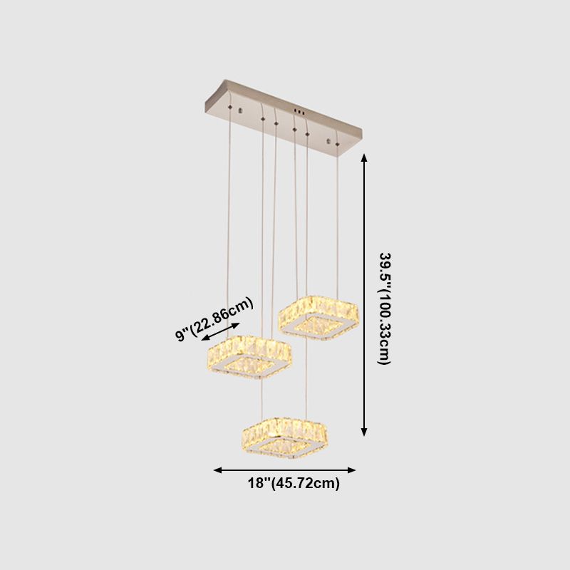 Luz de colgante cuadrado Luminación de la isla de cocina contemporánea con sombra de cristal
