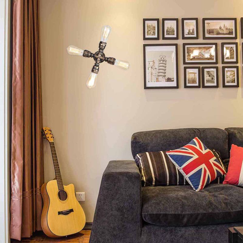 Old Brass Creative Water Pipe Wall Sconce Retro Industrial Style Mini Wall Lamp for Restaurants Bar