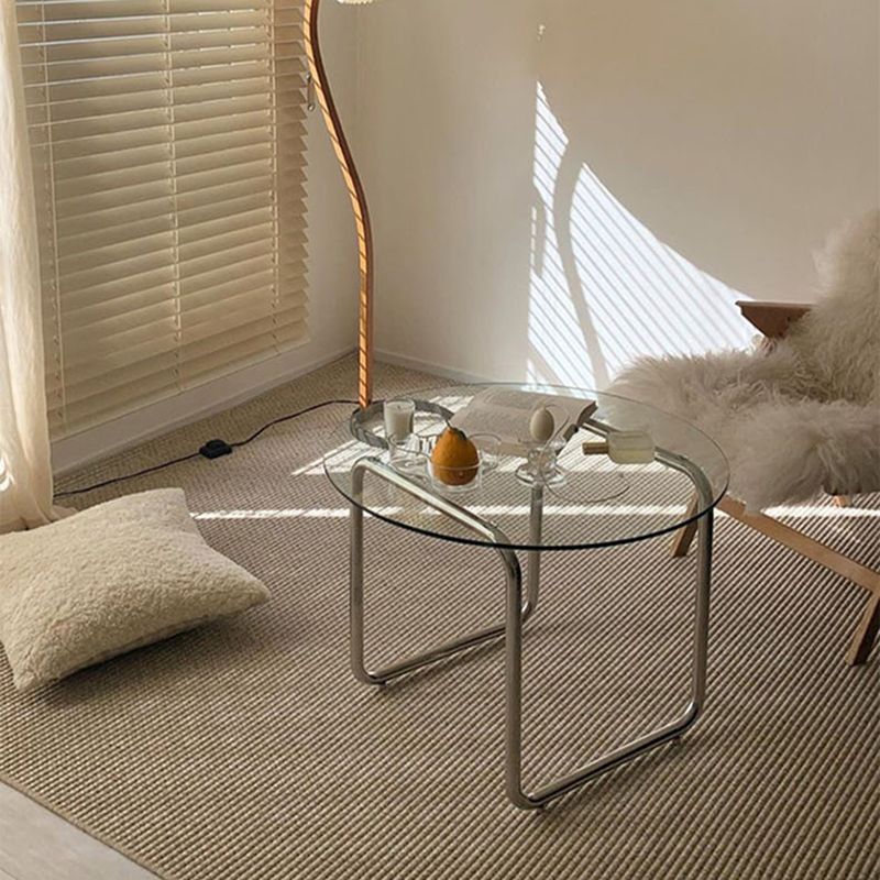 Round Glass Coffee Table Sled 1 Single Cocktail Table - 27.6''/31.5''