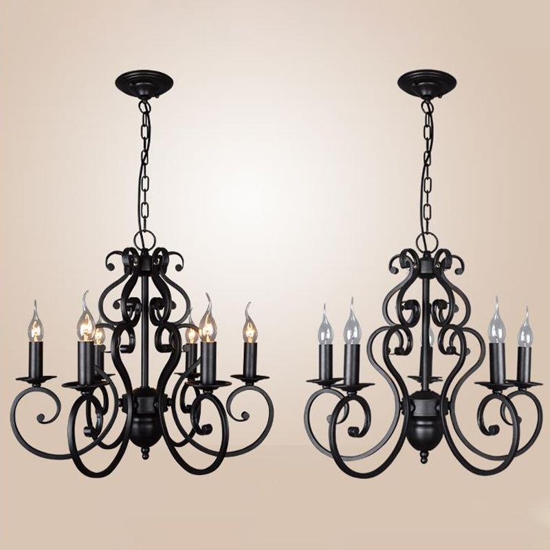 5/6 Lichten metalen hangers kroonluchter klassieke zwarte gezwilde arm woonkamer hangende plafond armatuur