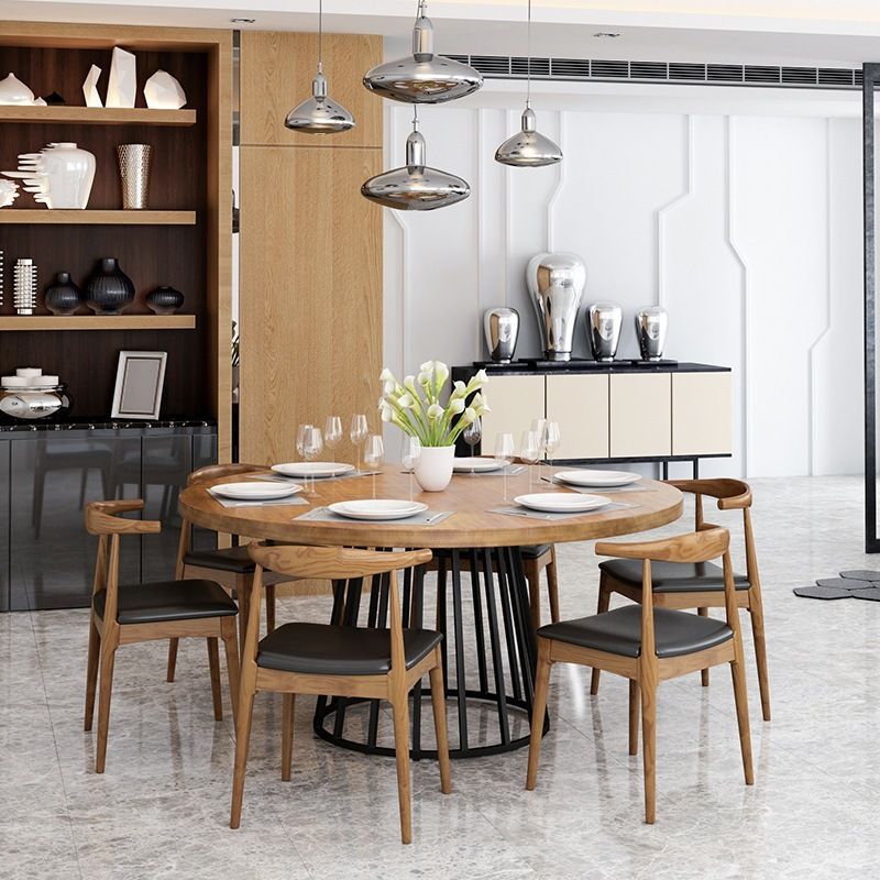 Modern Dining Set 1/2/7 Pcs Round Dining Table with Cow Horn Chairs