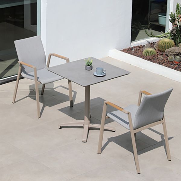 Contemporary Patio Dining Side Chair in Beige Aluminum with Fabric Back