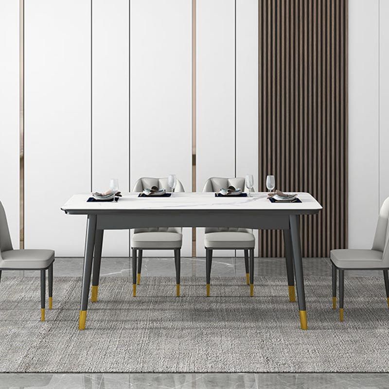 Rectangular Sintered Stone Dining Table Luxury 4 Legs Furniture in Matte Finish for Home