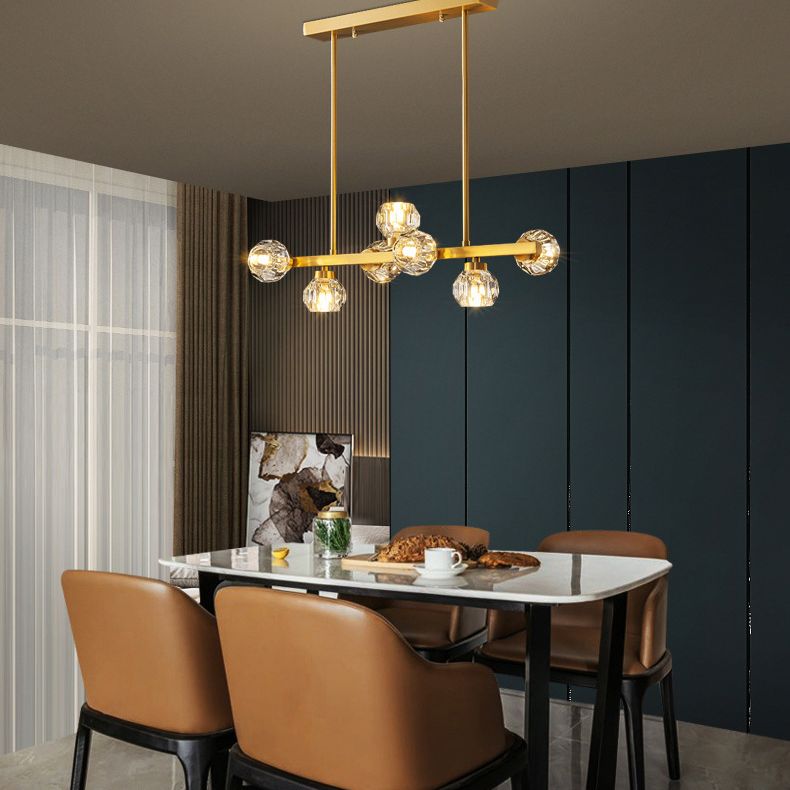 Simplicité Island Pendant Light Gold Linear Island Lightture Disponction avec de l'ombre en cristal