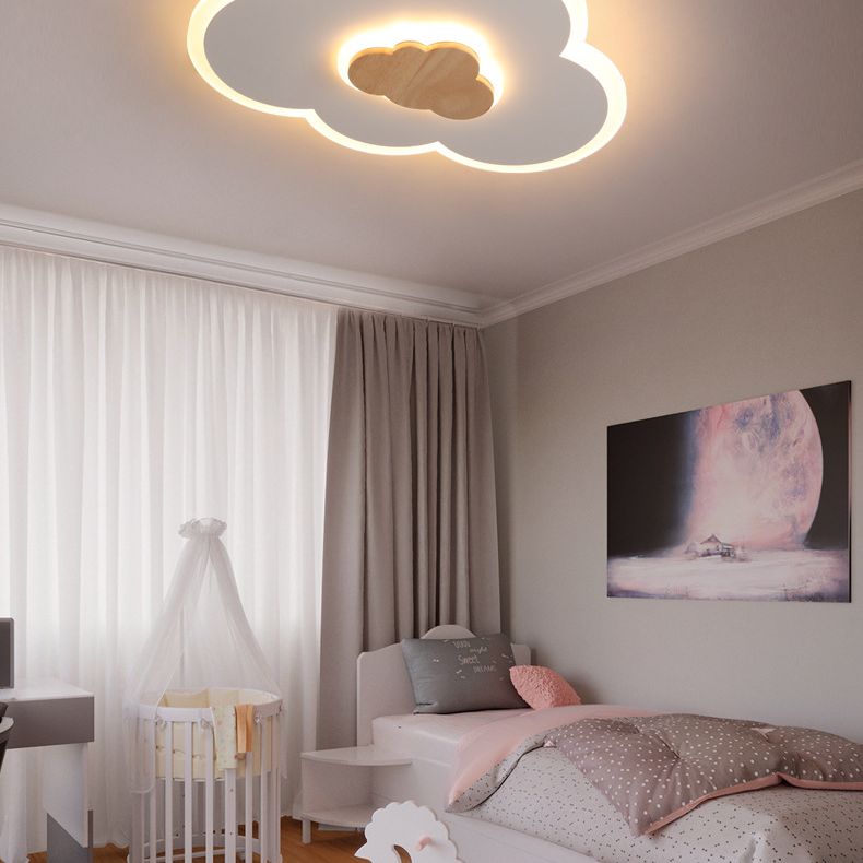 Plafonnier LED en forme de nuage en acrylique, design de dessin animé, blanc et bois, plafonnier pour chambre d'enfant