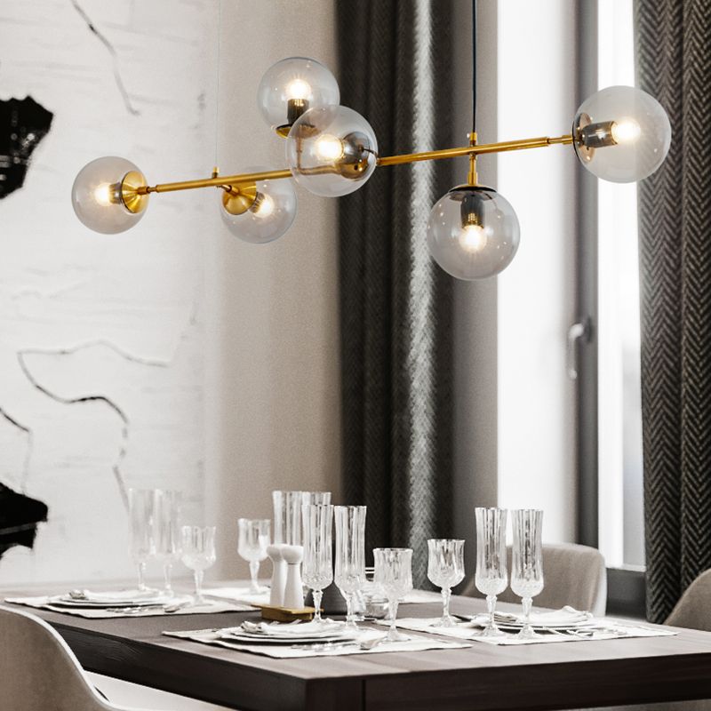 Salle à manger Island Light Nordic Style Gold Island Éclairage avec une teinte en verre sphérique