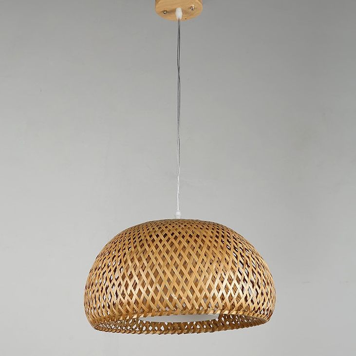 Double-Decker Bamboo Pendant Lights Milk White Glass Shade 1 Light Suspended Light for Restaurant Aisle