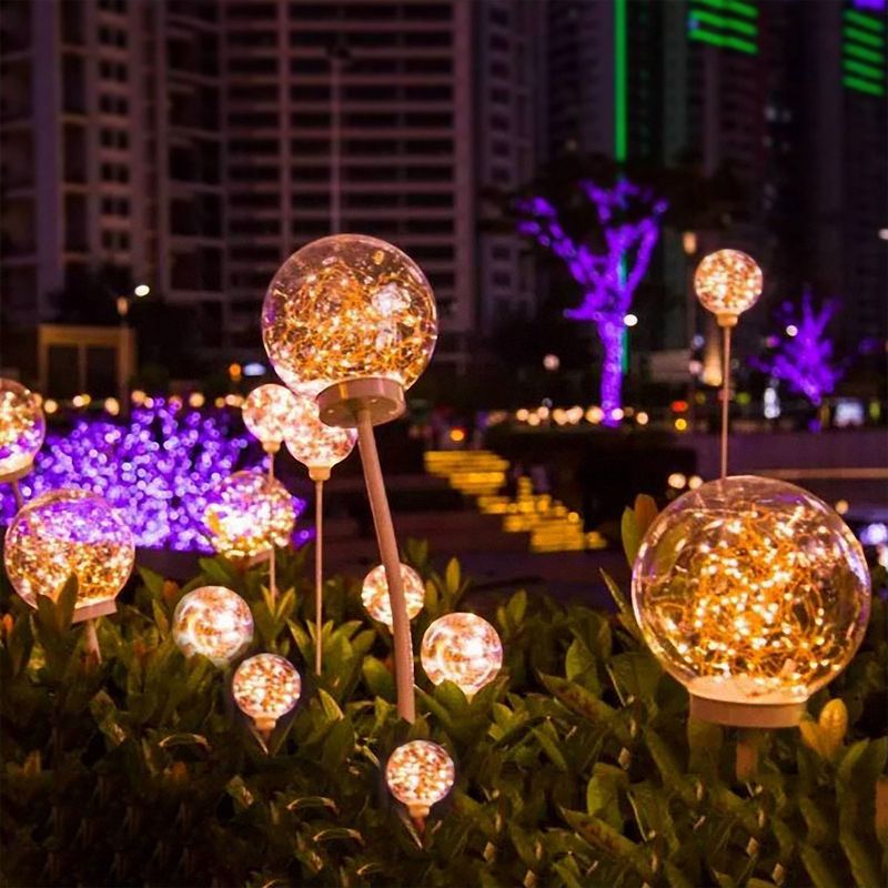 Art Decor Sphere Ground Light Stainless-Steel Courtyard LED Stake Lighting, Warm Light