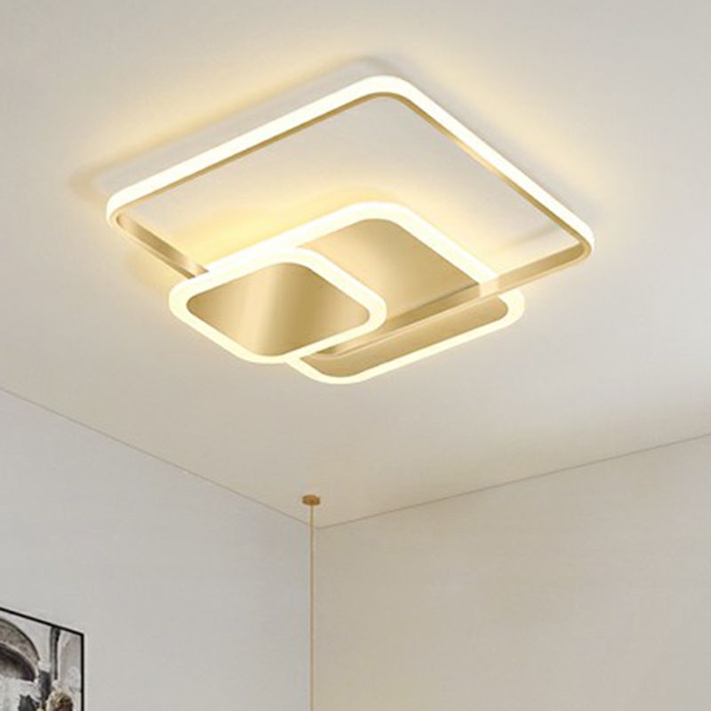 Gestapelte quadratische LED-Einbau-Deckenleuchte aus Metall mit minimalistischem Gold-Finish