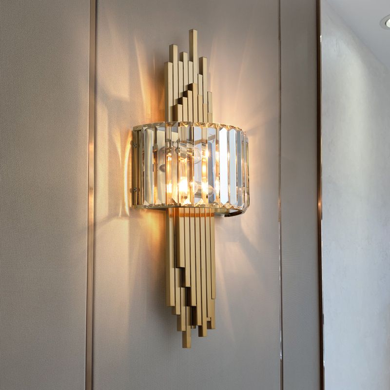 Electroplated Gold Crystal Wall Mount Lamp Postmodern Style Metal Geometric Lines Sconce Light for Dining Room
