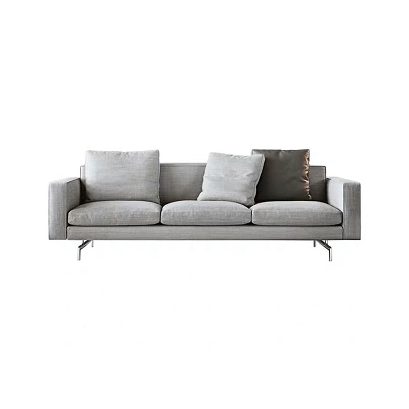 Gray 3-seater Sqaure Arm Sofa Contemporary Slipcovered Sofa with 3 Pillows