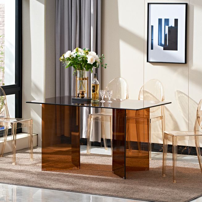 Contemporary Style Clear Tempered Glass Dining Table 2 Legs Table for Dining Room