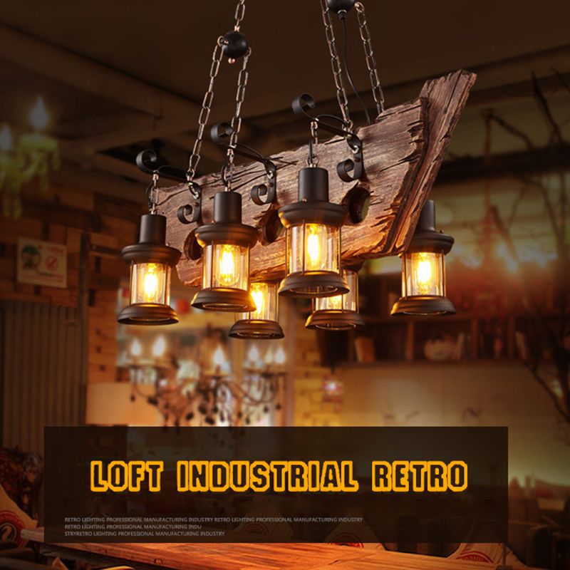 Cylinder Wood Island Pendant Light Industrial Restaurant Island Light Fixture in Distressed Wood