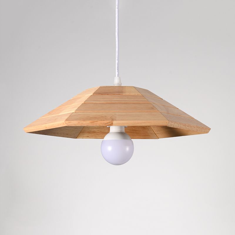 Ridged flare hanger plafondlampje eenvoudig houten 1-licht beige hangende lampkit over tafel