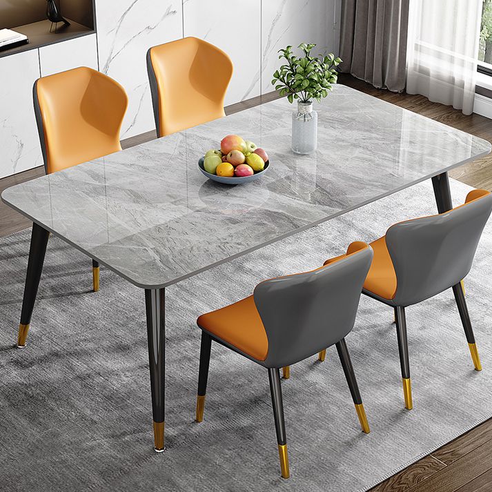Metal 4 Legs Dining Table Rectangle Stone Top Dining Table for Dining Room