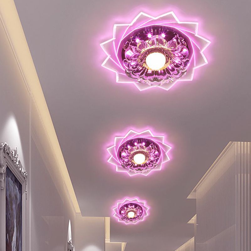 Plafonnier LED transparent de Style moderne, luminaire décoratif de plafond, motif Floral en cristal, pour couloir