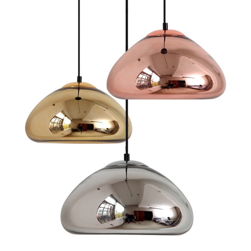 11.8" Wide Electroplating Mirror Glass Hanging Light Bread Shaped Modern Style Simplicity Lighting Pendant