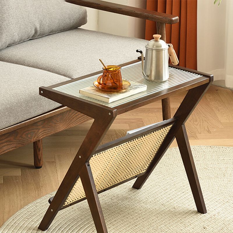 Modernistic Rectangular Accent Side Table Wood and Glass Side Table