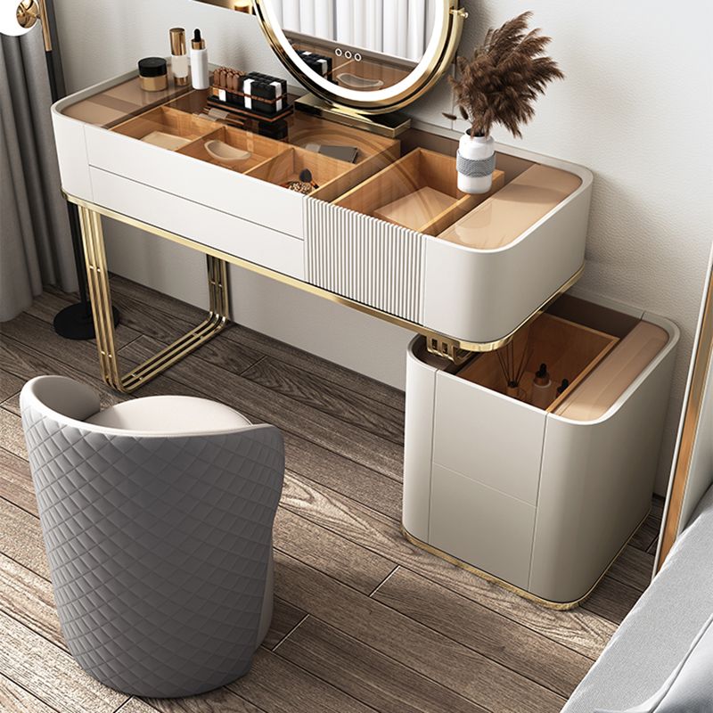 Glass Top Vanity Makeup Table Set With Drawer, Glam Vanity Dressing Table