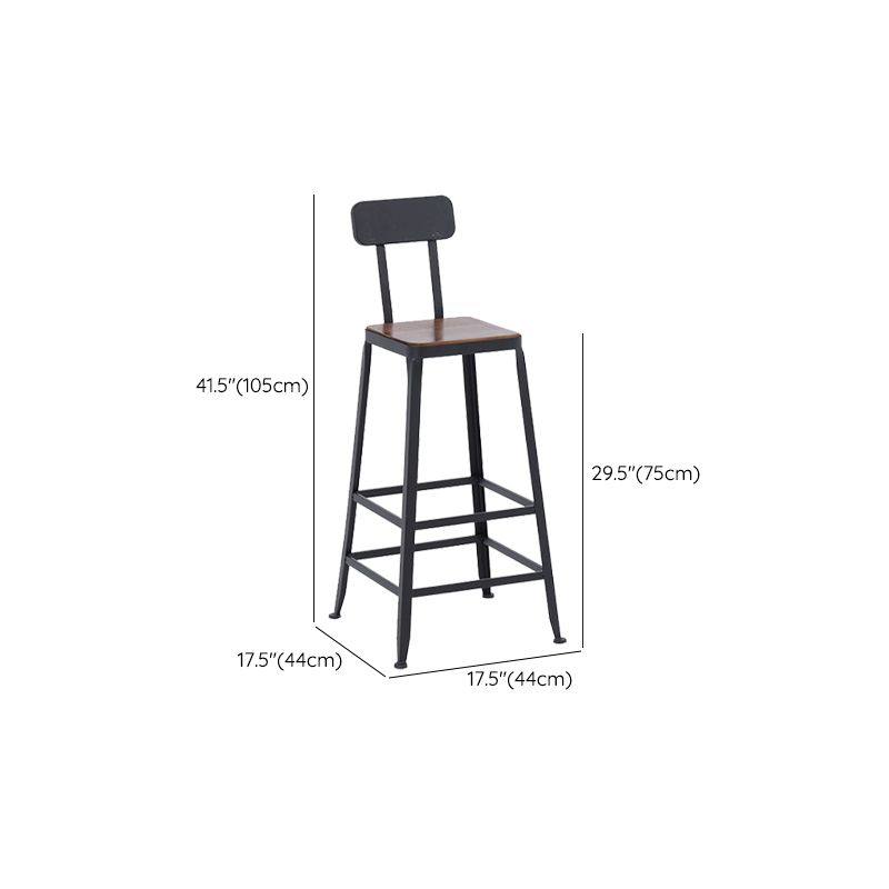 Industrial Dining Stools Low Back Bar Stools with Black Metal Base