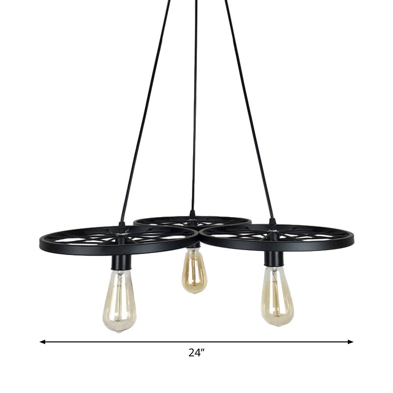 3/6 Lights Iron Hanging Chandelier Farmhouse Black Wheel Bistro Ceiling Pendant Lamp