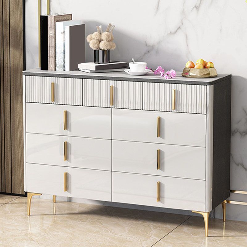 Glam Stone White Storage Chest Bedroom Chest with Metal Legs
