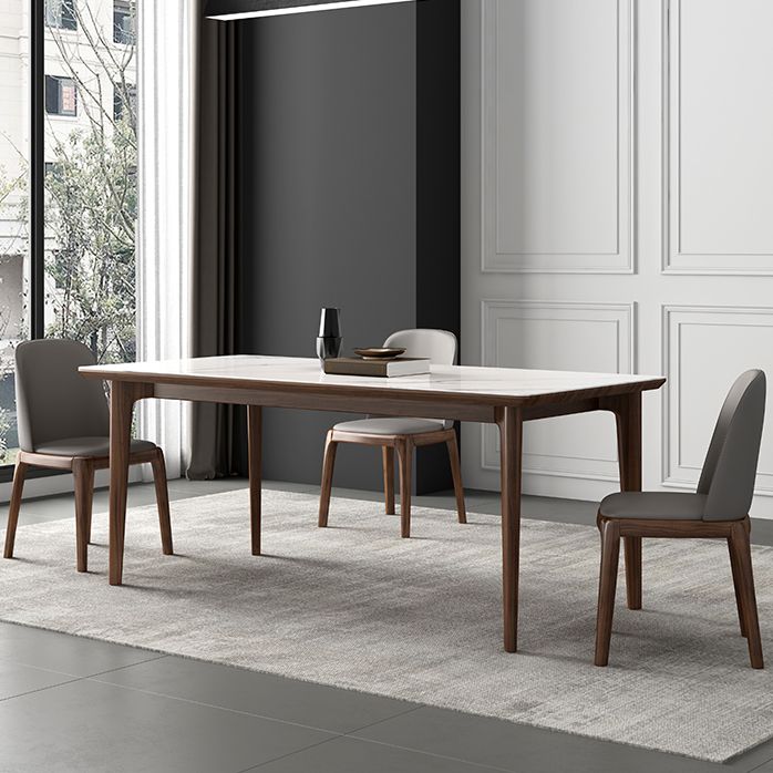 Rectangular Mid-Century Modern Table Sintered Stone Table with Wood Legs