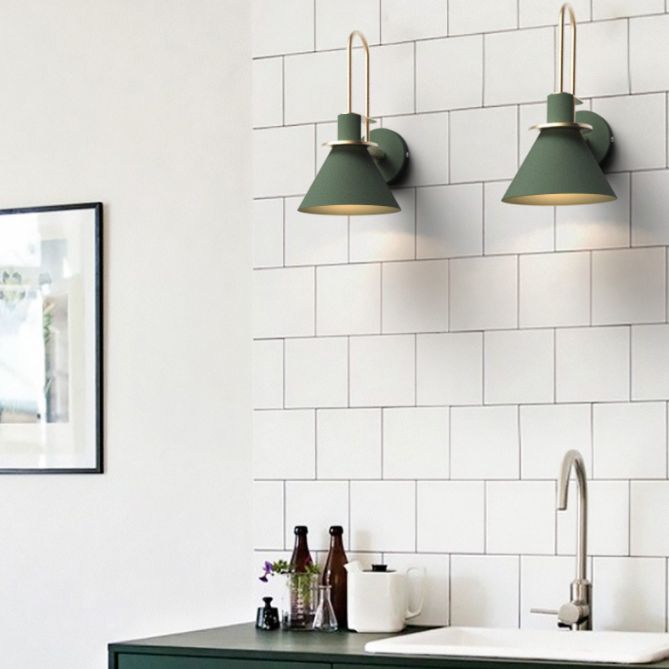 5-Color Optional Conical Metal Shade Wall Lamp Nordic Style Macaroon Single Bulb Bedroom Lighting Fixture