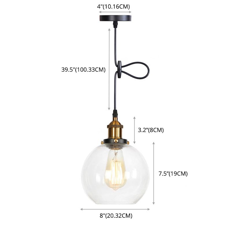 Stile industriale Bulbo singolo Impiccamento Lumo in vetro trasparente Lampada a sospensione retrò per camera da pranzo camera da letto