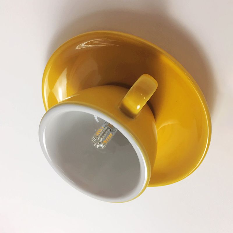 Lampe LED encastrée en céramique, tasse à café, éclairage de plafond, Macaron, 1 finition rose clair/bleu/jaune