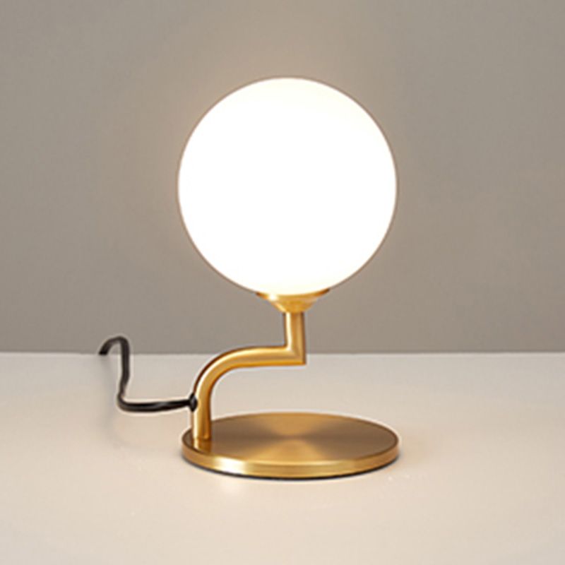 Postmodern Brass Table Lamp Ball Shaped Milk Glass 1-Light Living Room Table Light