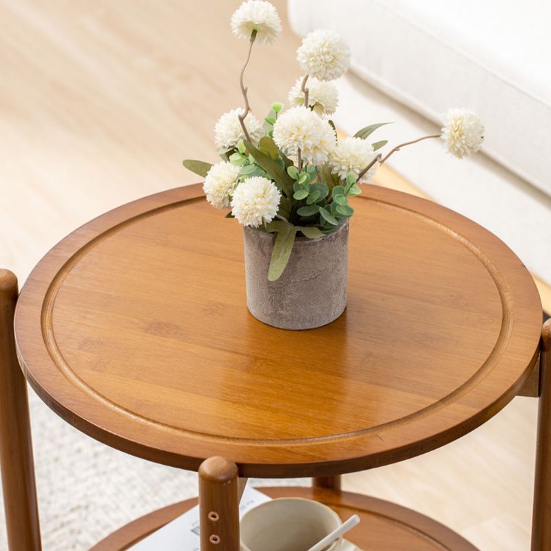 Modern Round Wood Side Table with 4 Legs and Storage for Living Room